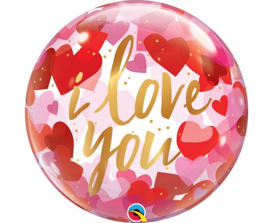 Μπαλόνι Bubble Μονό ''Love You Paper Hearts'' 56 εκ.