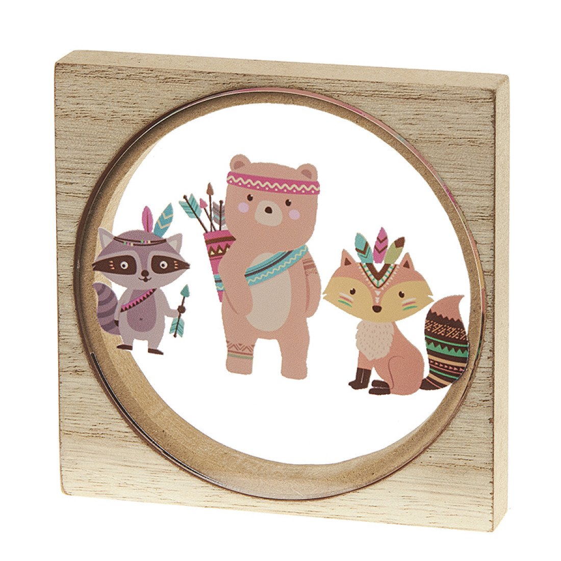 Ξύλινη κορνίζα και πλέξι ζωάκια του δάσους