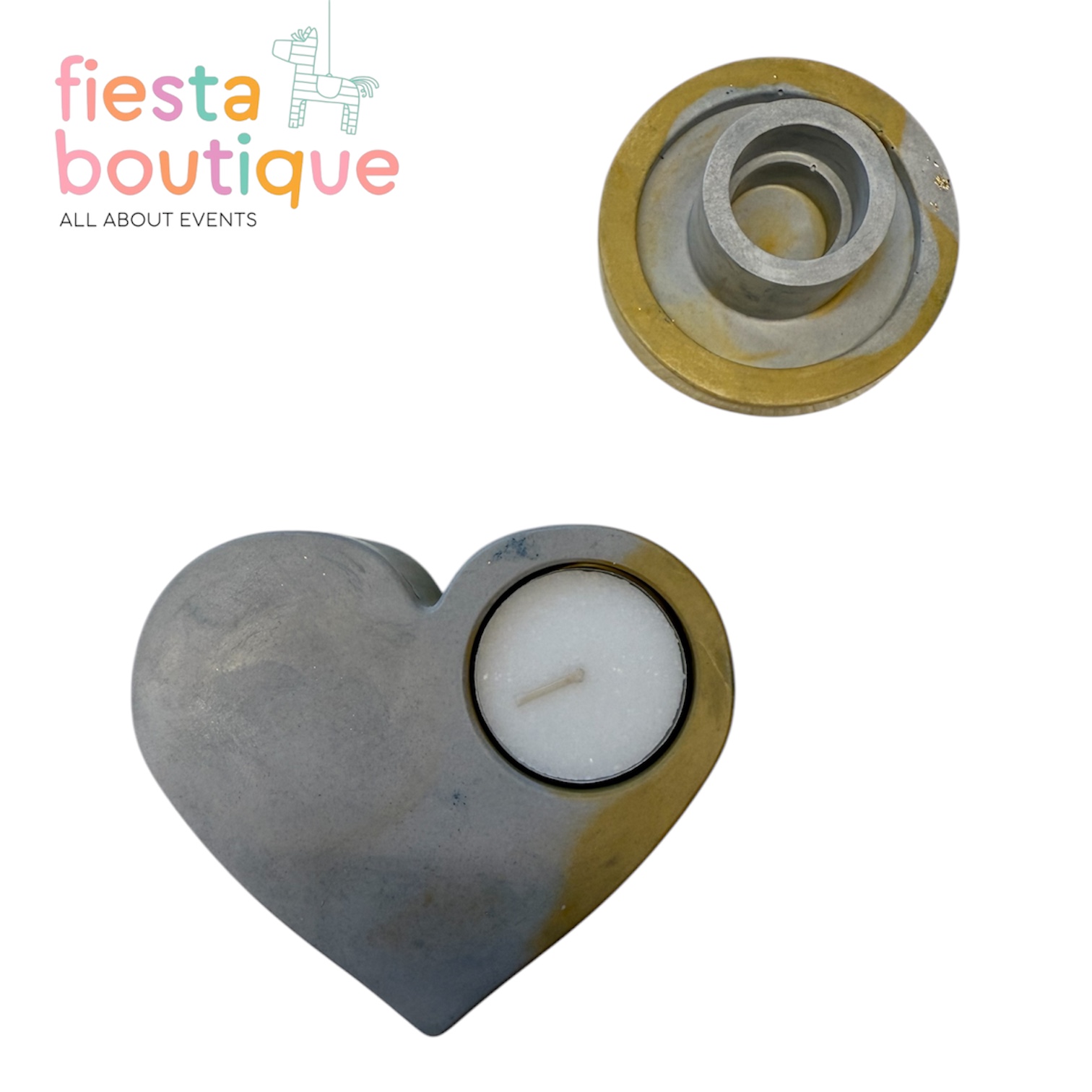 Σετ Κηροπηγίο Κεραμικό Ανθρακί-Χρυσό