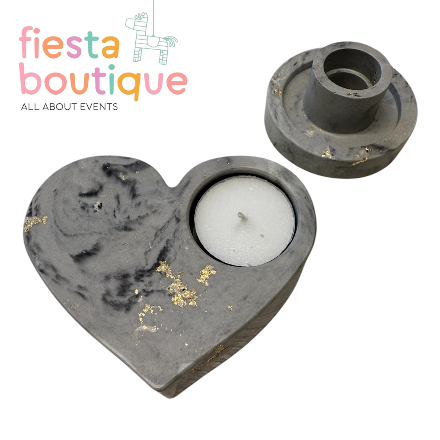 Σετ Κηροπήγιο Κεραμικό Ανθρακί με εφέ Μάρμαρο