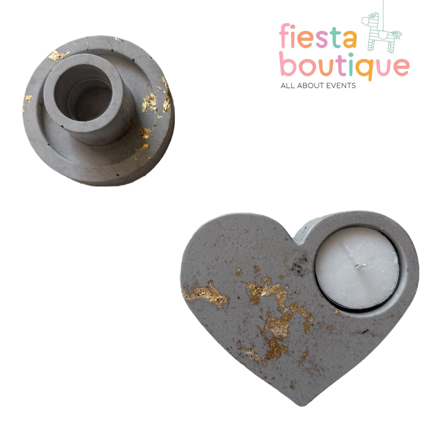 Σετ Κηροπήγιο Κεραμικό Ανθρακί με Φύλλα Χρυσού