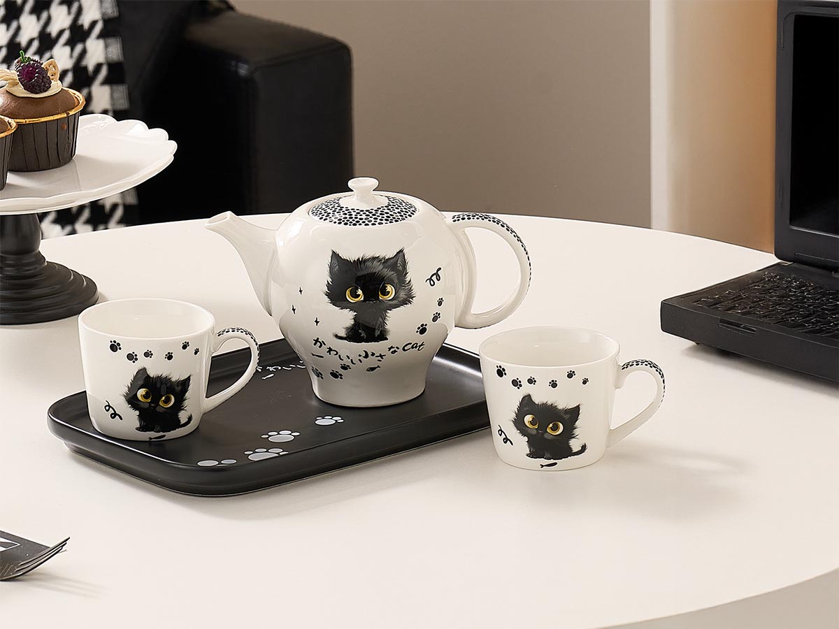 Σετ τσαγιέρα με 2 κούπες και δίσκο Black Cat