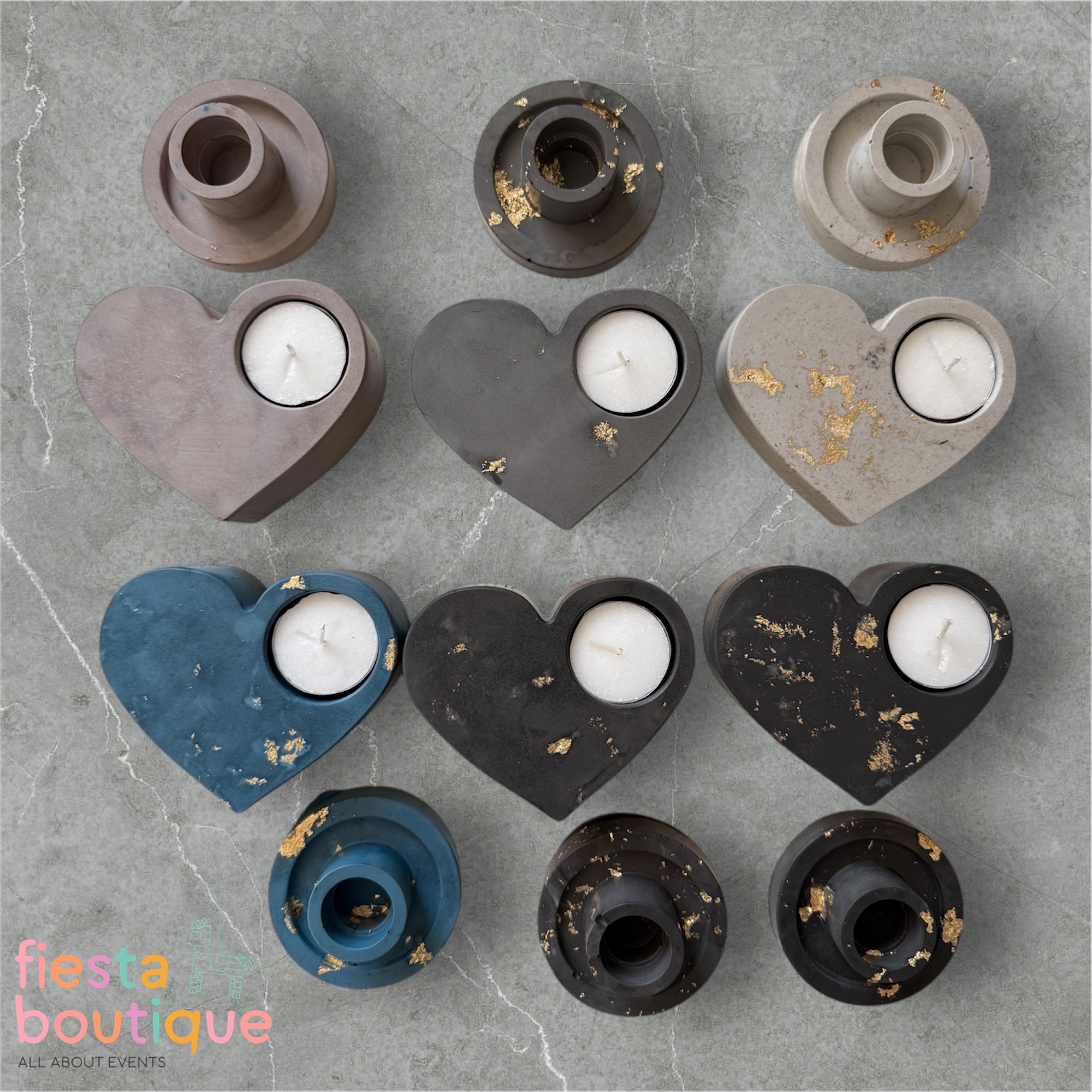 Σετ Κηροπήγιο Κεραμικό Ανθρακί με εφέ Μάρμαρο