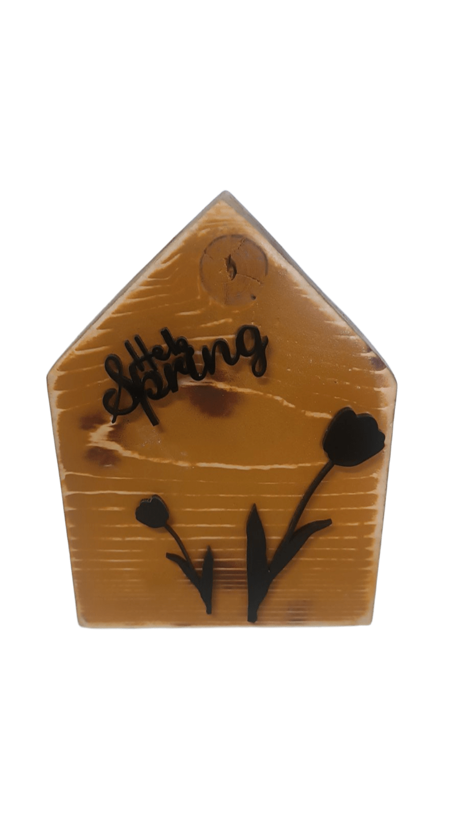 Χειροποίητο ξύλινο σπιτάκι Hello spring καφέ