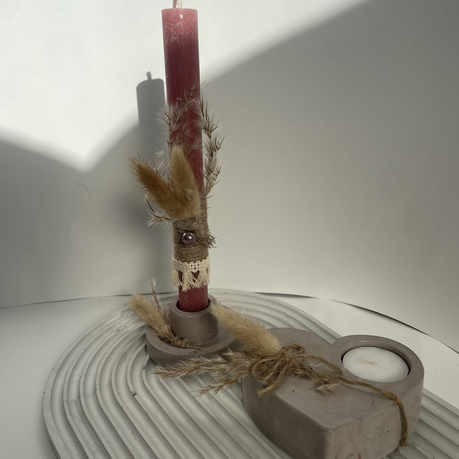 Σετ λαμπάδα με κεραμική καρδιά και κηροπήγιο