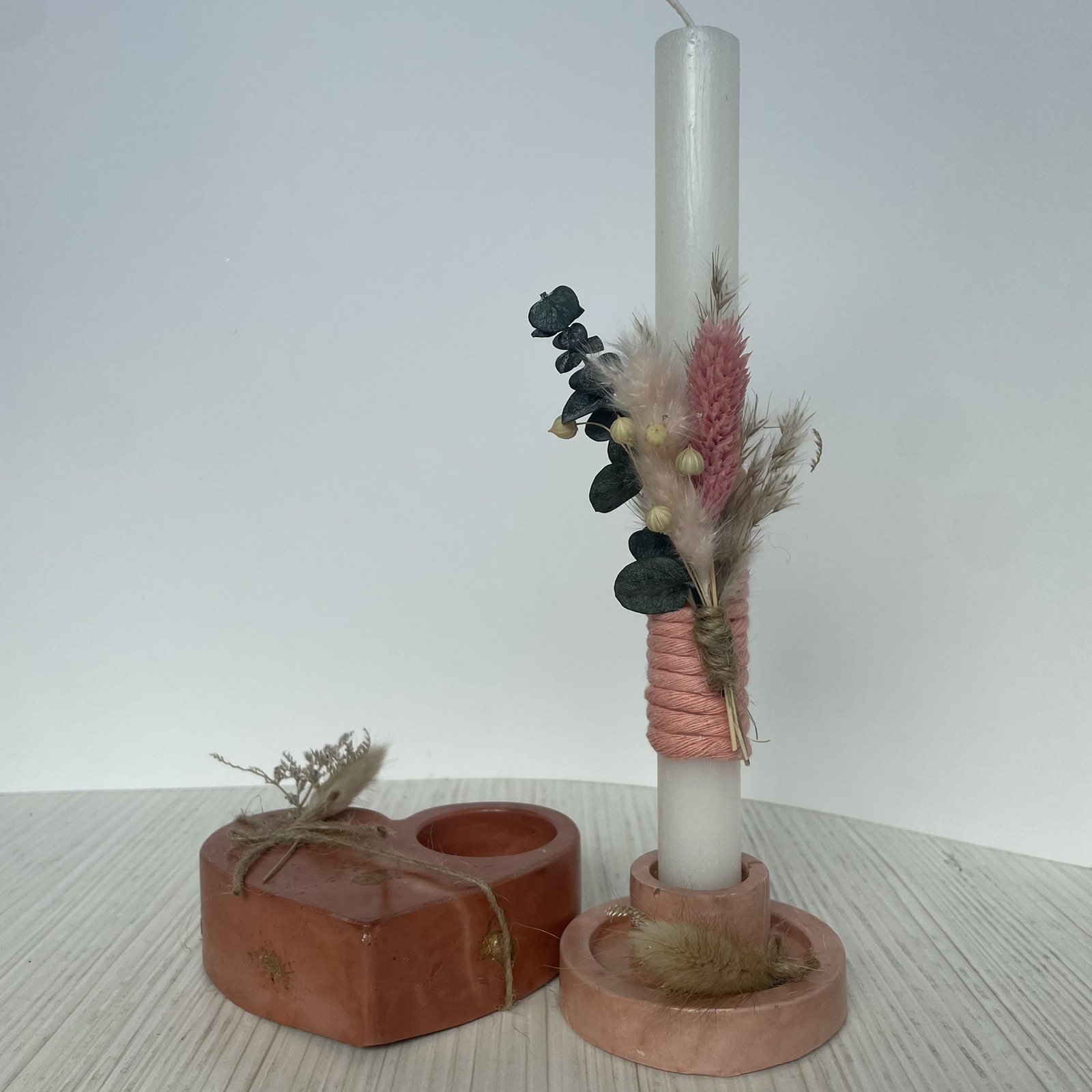 Σετ λαμπάδα με κεραμική καρδιά και κηροπήγιο κεραμυδί