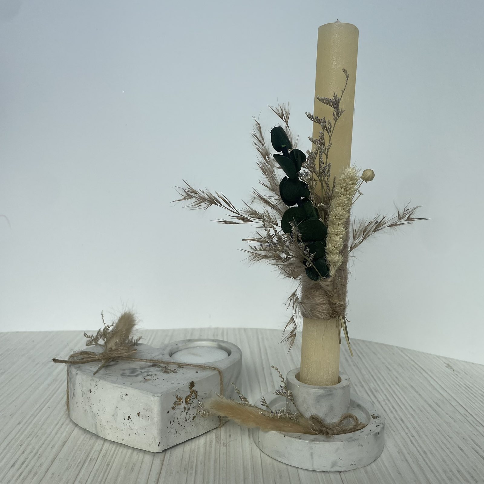 Σετ λαμπάδα με κεραμική καρδιά και κηροπήγιο εφέ μάρμαρο