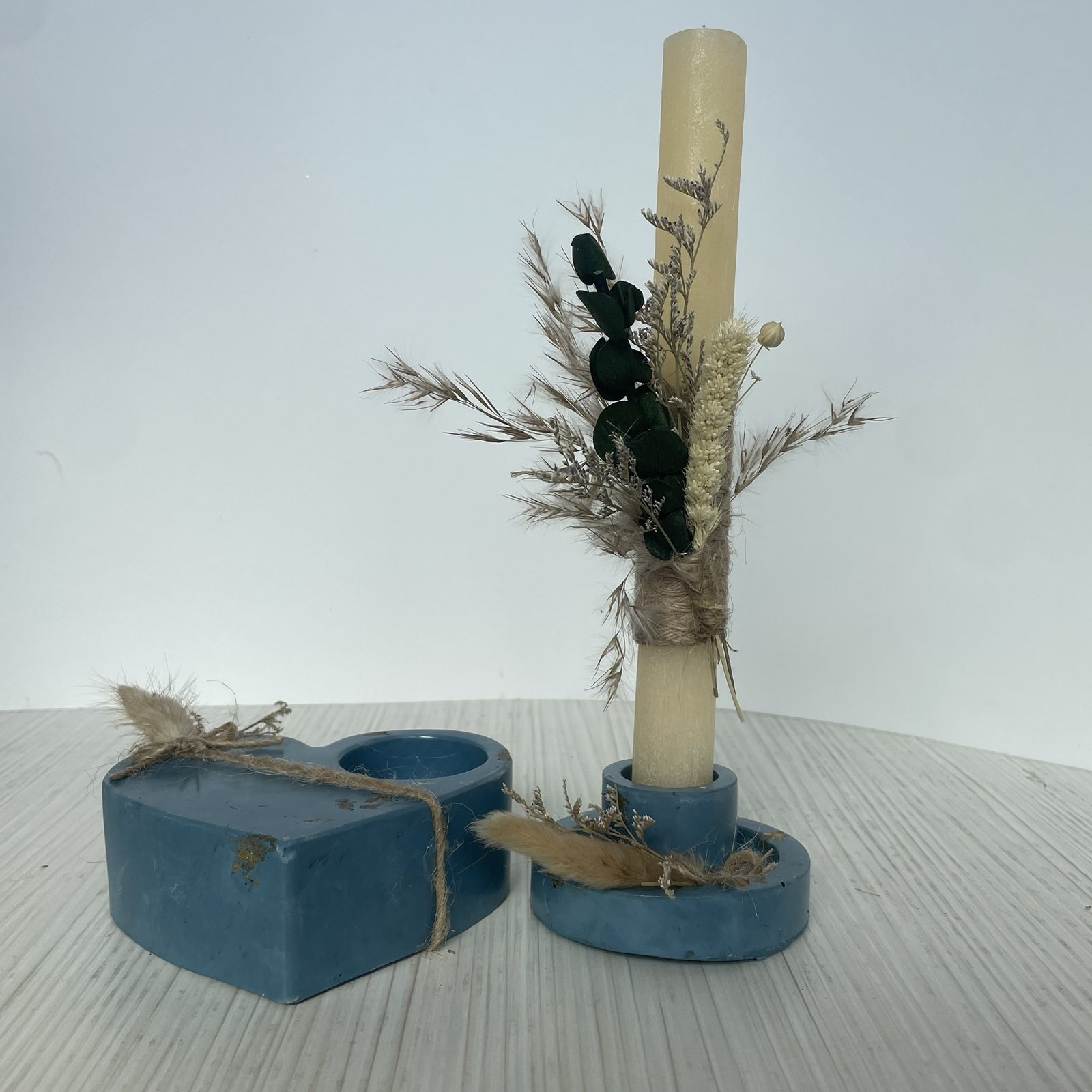 Σετ λαμπάδα με κεραμική καρδιά και κηροπήγιο πετρόλ