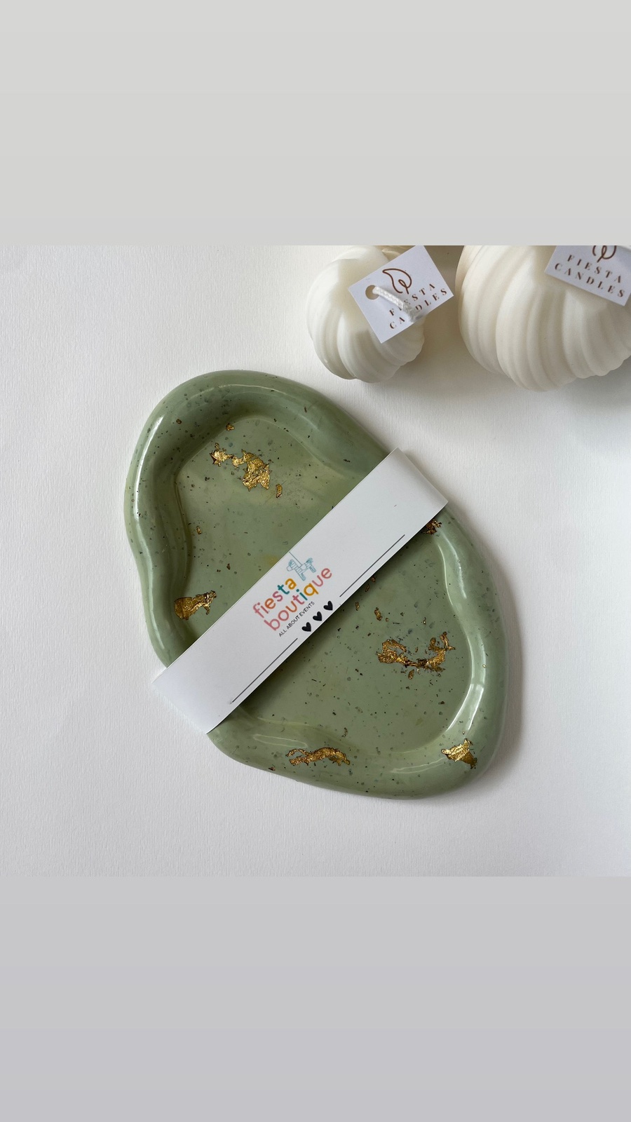 Διακοσμητικός κεραμικός δίσκος cloud φυστικί με φύλλα χρυσού