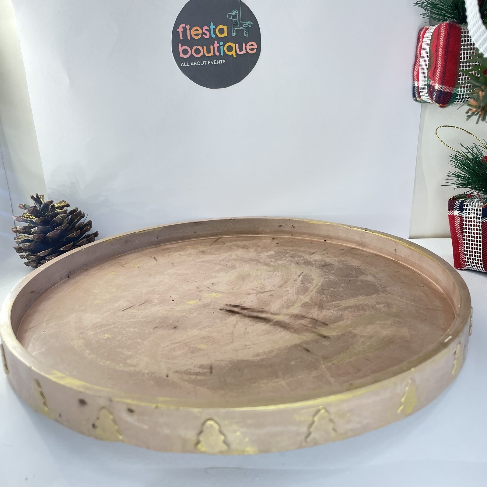 Χειροποίητος Χριστουγεννιάτικος Δίσκος Διακόσμησης σε διάφορα χρώμα Καφέ