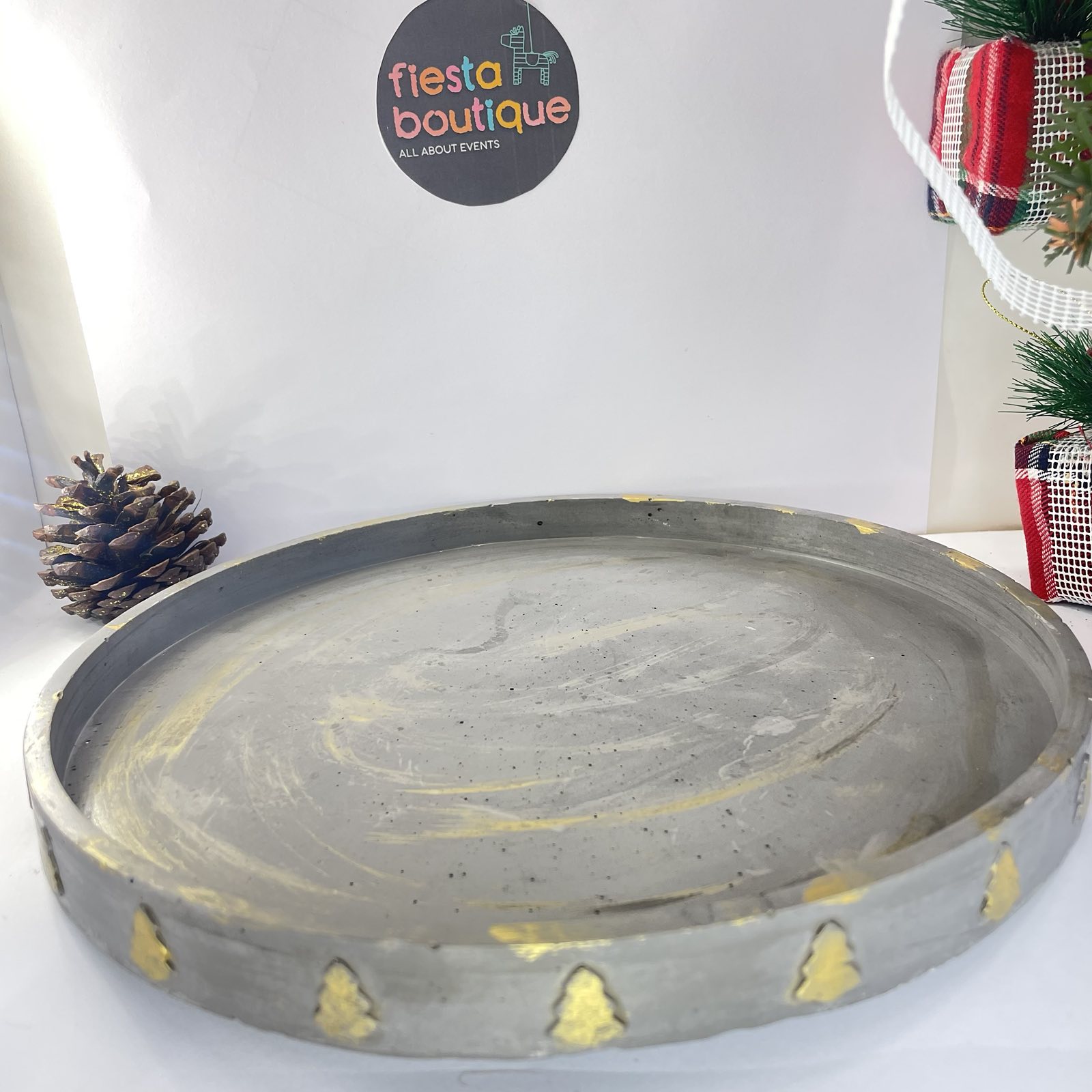 Χειροποίητος Χριστουγεννιάτικος Δίσκος Διακόσμησης σε χρώμα Γκρί