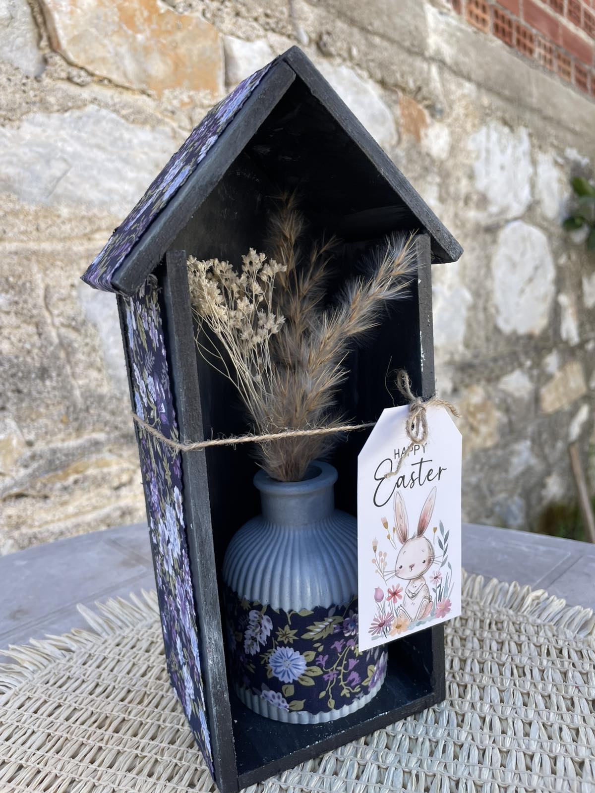 Χειροποίητο Πασχαλινό Σπιτάκι με Boho Βάζο & Pampas Grass Μεγάλο