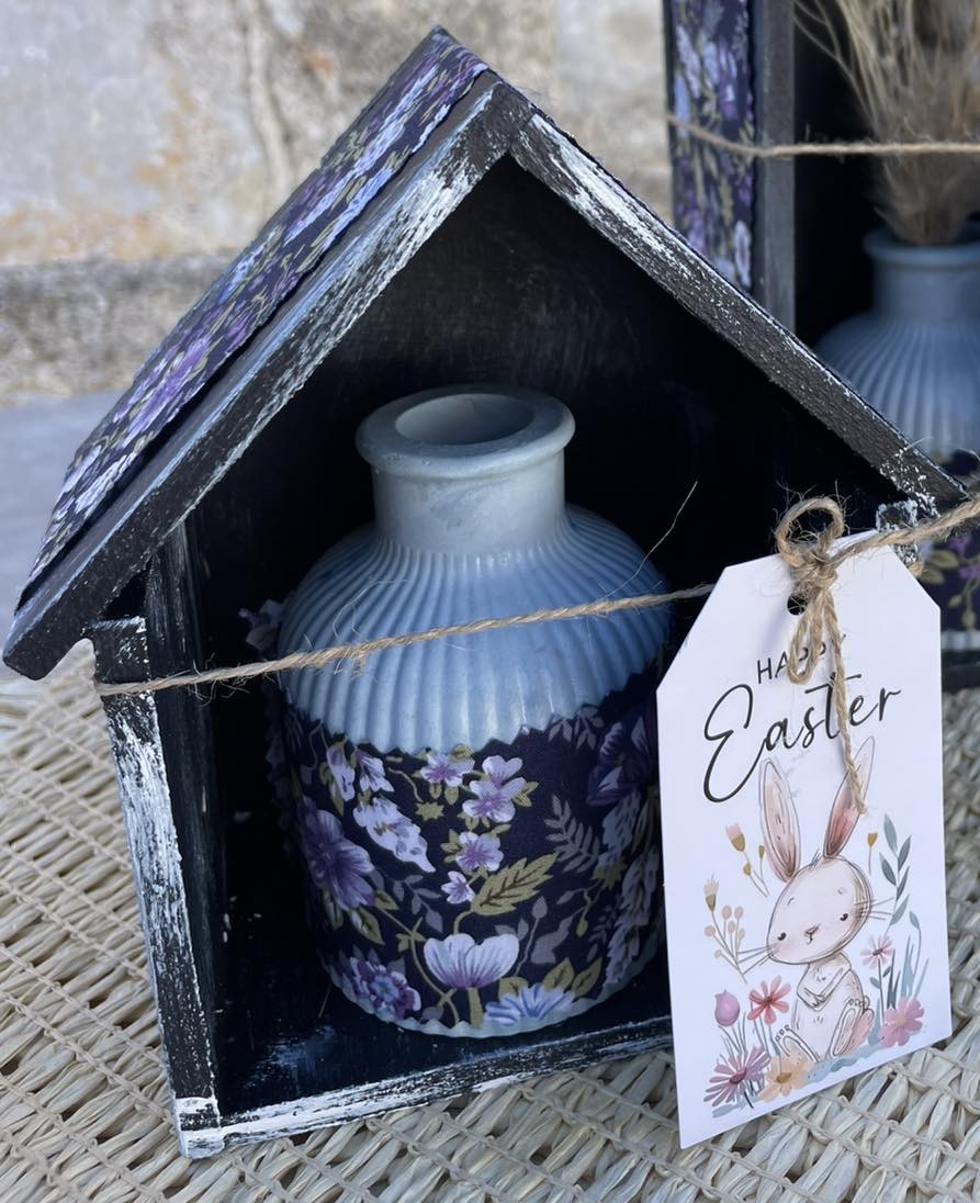 Χειροποίητο Πασχαλινό Σπιτάκι με Boho Βάζο & Pampas Grass Μικρό