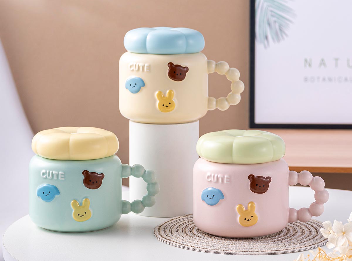 Κούπες cute με καπάκι ζωάκια εκρού