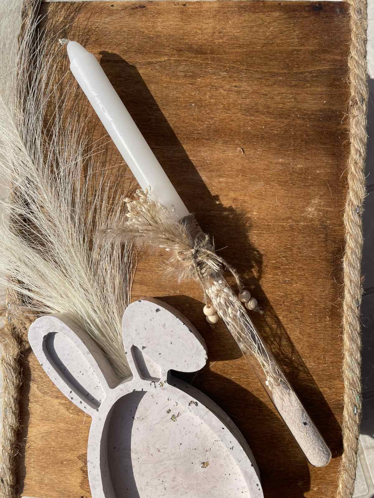 Λαμπάδα με κρύσταλο και αποξηραμένα λουλούδια 30 εκ