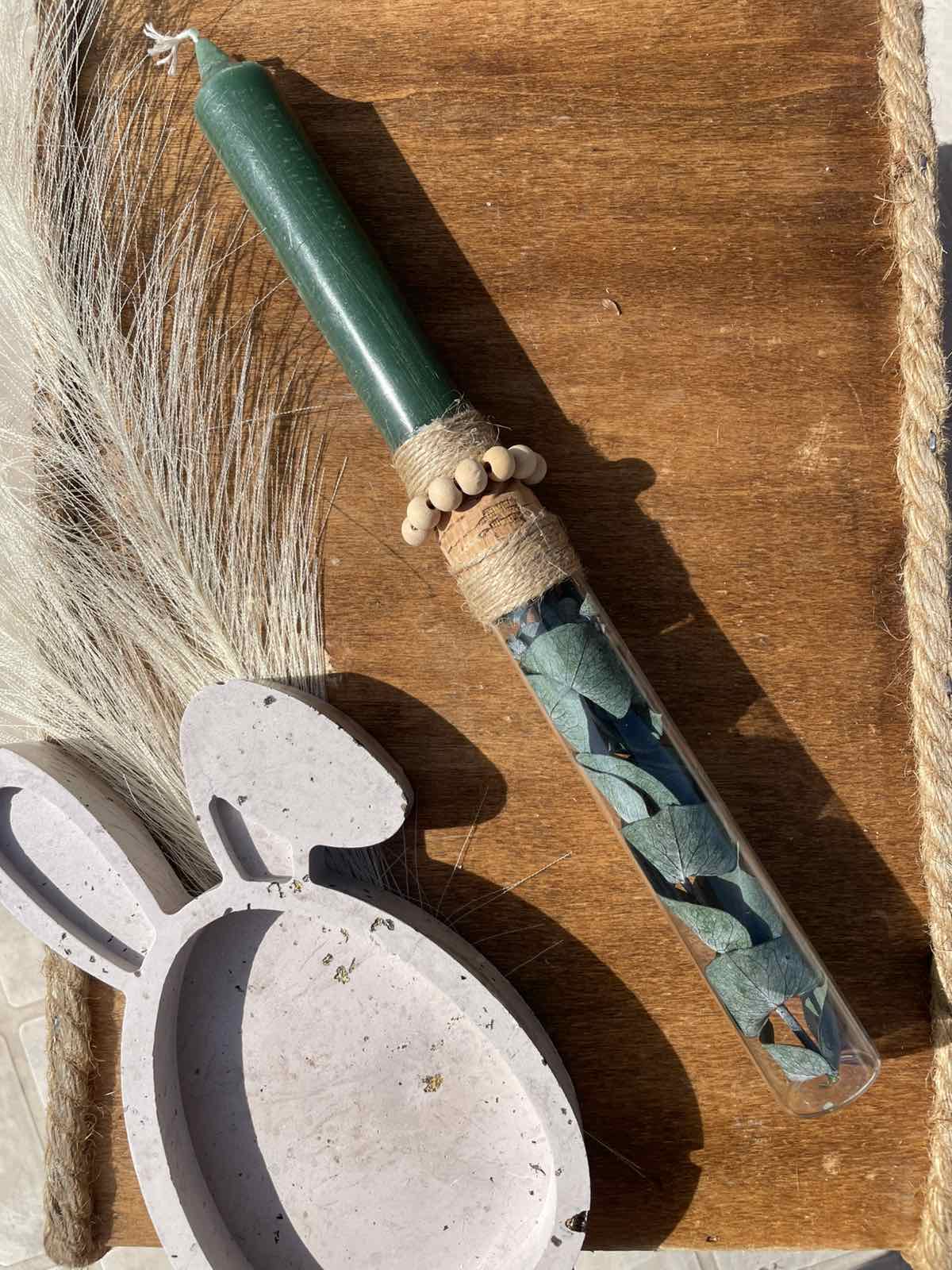 Λαμπάδα με κρύσταλο και αποξηραμένα λουλούδια 30 εκ