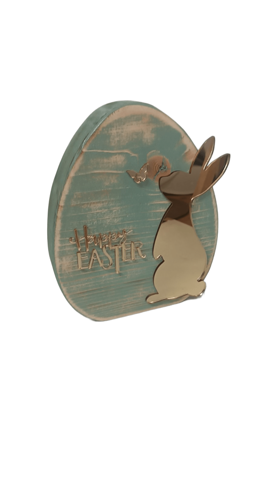 Χειροποίητο ξύλινο αυγό λαγός Happy Easter green