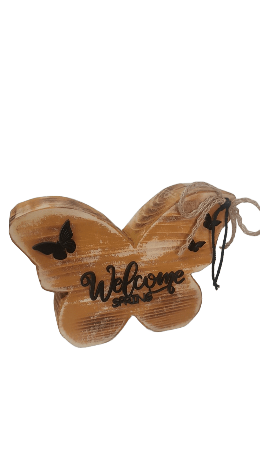 Χειροποίητη ξύλινη πεταλούδα Welcome Spring καφέ ανοιχτό