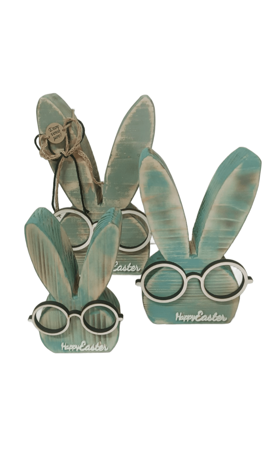 Χειροποίητος ξύλινος λαγός σε 3 μεγέθη πράσινο