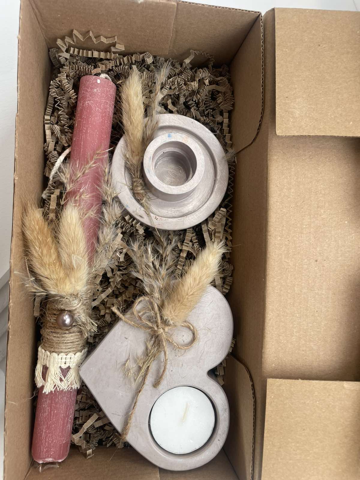 Σετ λαμπάδα με κεραμική καρδιά και κηροπήγιο