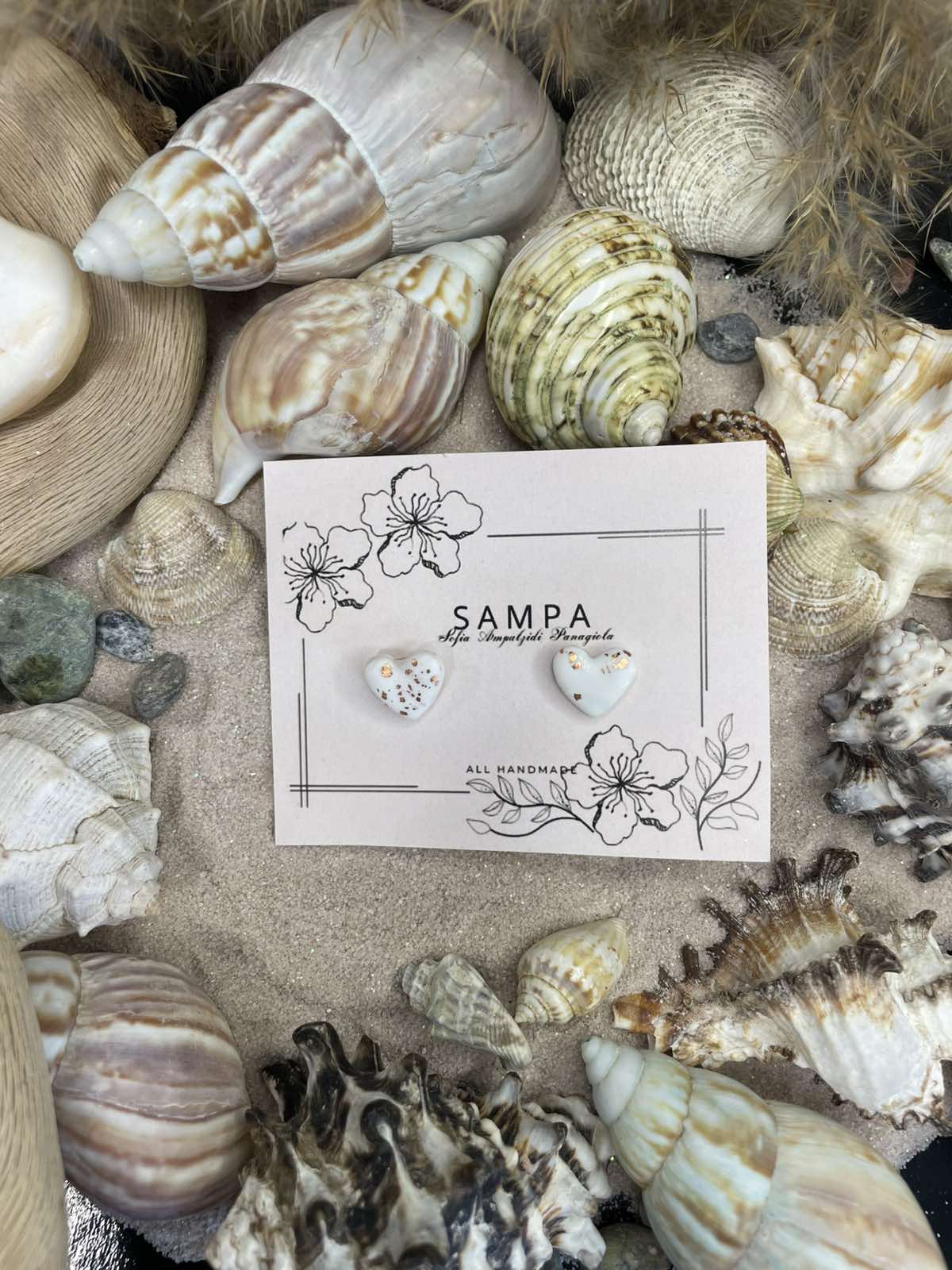 Χειροποίητα Σκουλαρίκια Λευκές Καρδιές 