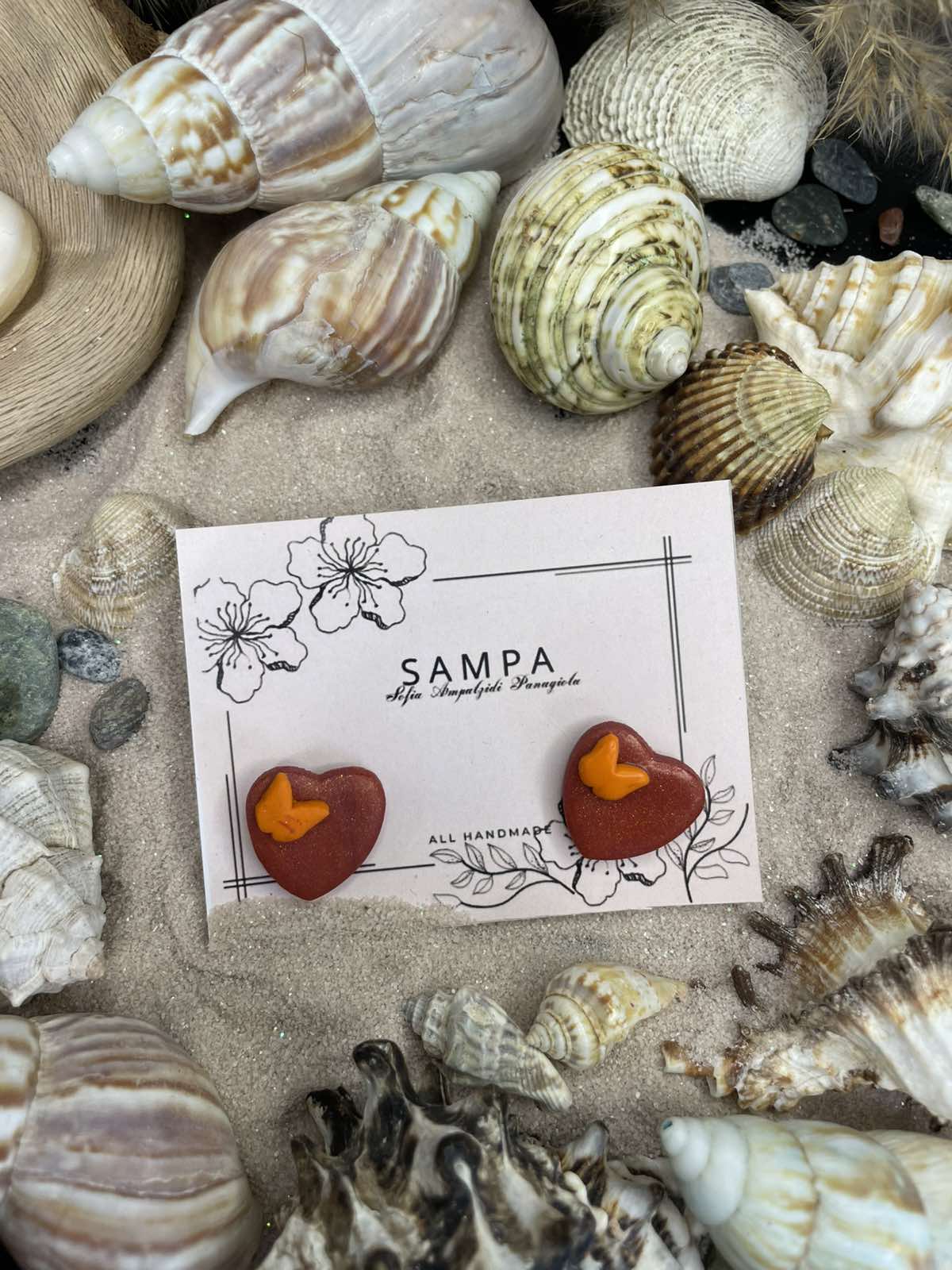 Χειροποίητα Σκουλαρίκια Καρδιές με πεταλούδες  