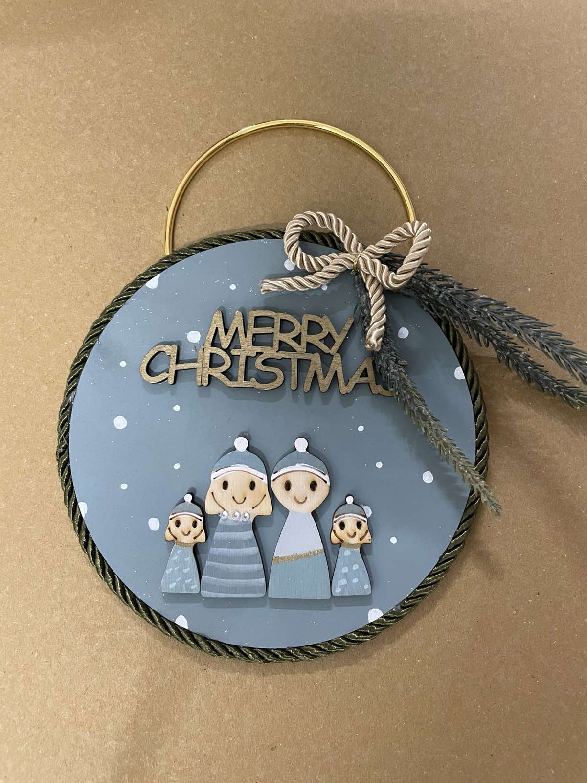 Χριστουγεννιάτικο Στολίδι «Οικογένεια» - Merry Christmas χρώμα Γκρί-Μπλε