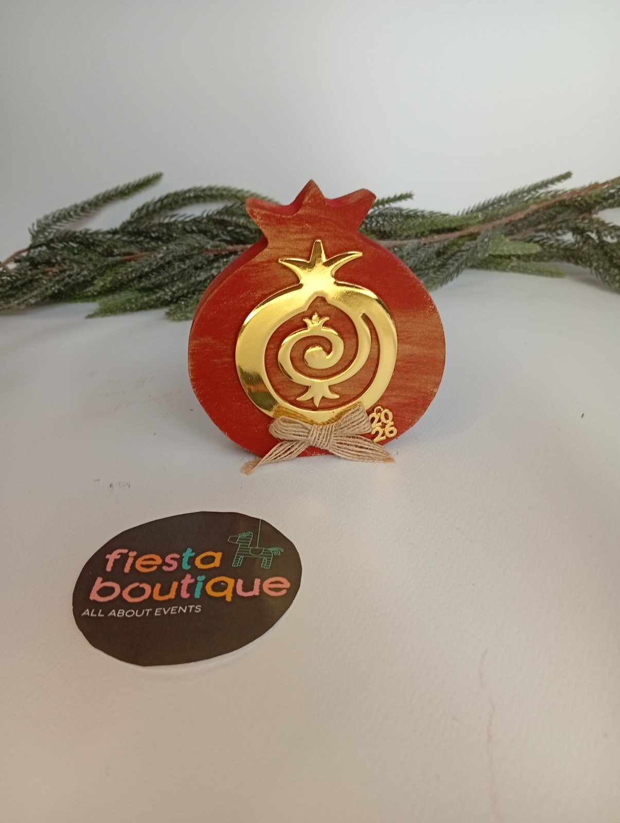 Χειροποίητα Γούρια ξύλινο Ρόδι Κόκκινο-Χρυσό