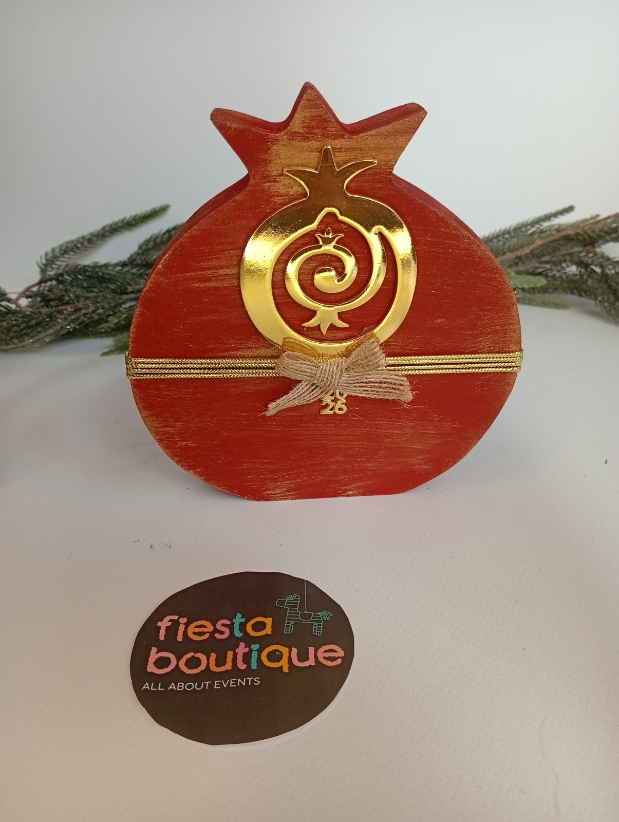 Χειροποίητα Γούρια ξύλινο Ρόδι Κόκκινο-Χρυσό