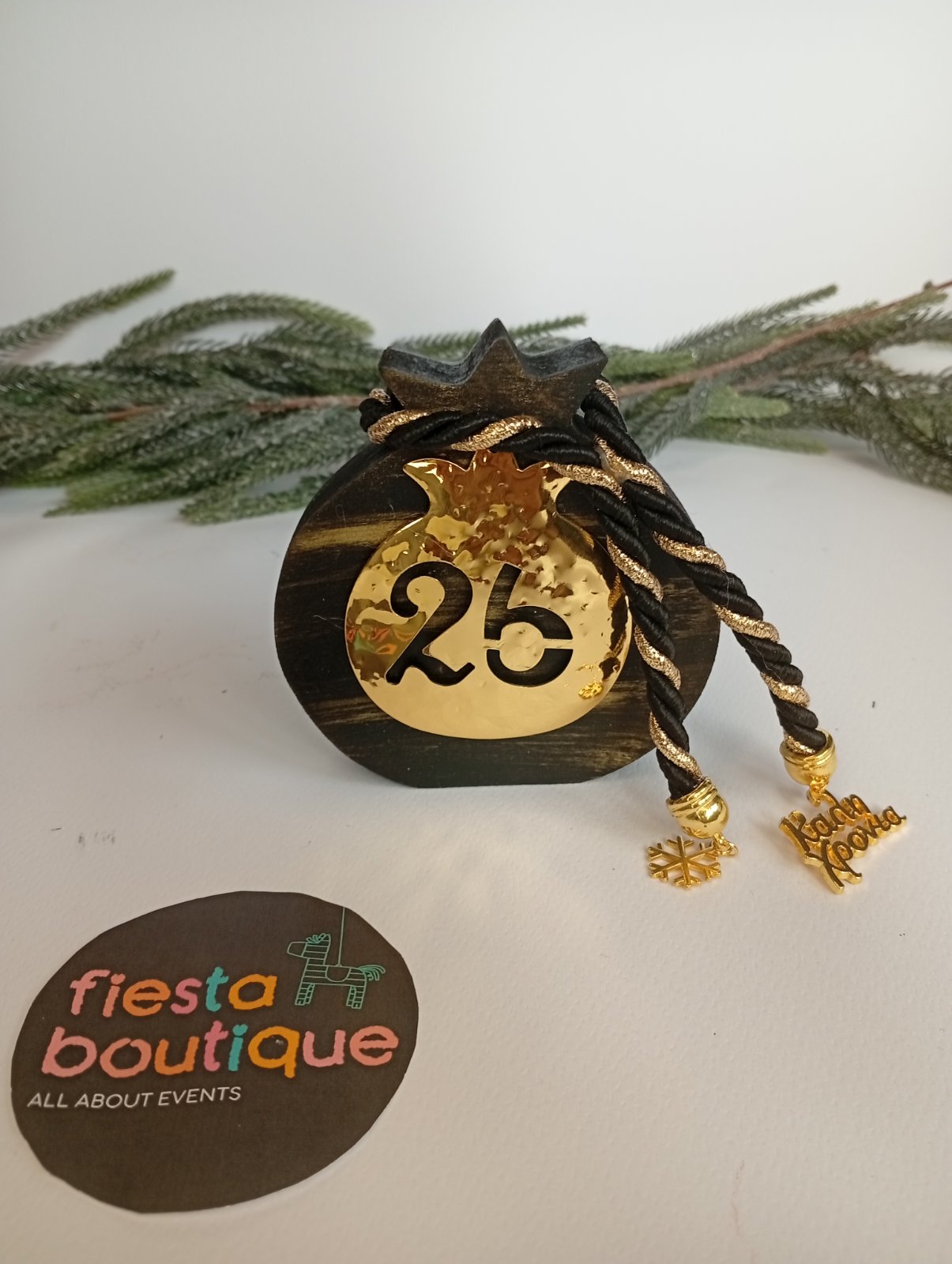 Χειροποίητα Γούρια ξύλινο Ρόδι Μαύρο-Χρυσό