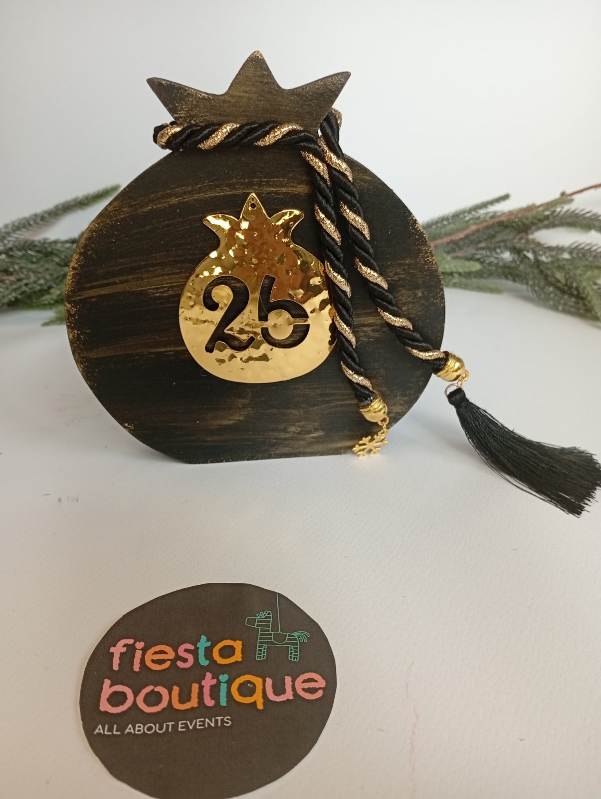 Χειροποίητα Γούρια ξύλινο Ρόδι Μαύρο-Χρυσό