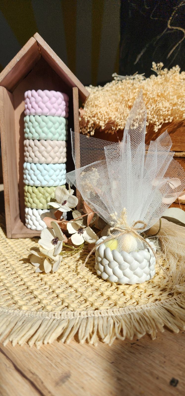 Χειροποίητη κεραμική Μπομπονιέρα πλεξούδα